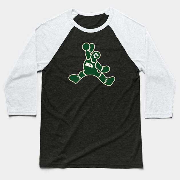 Jumping Milwaukee Bucks Gingerbread Man Baseball T-Shirt by Rad Love